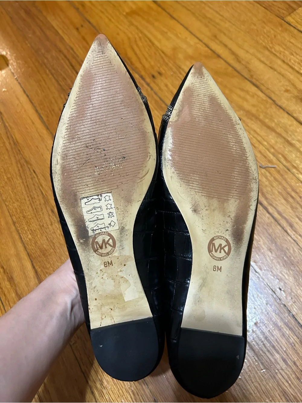 Michael Kors Women's Haya Croc Embossed Flat Black Size 8